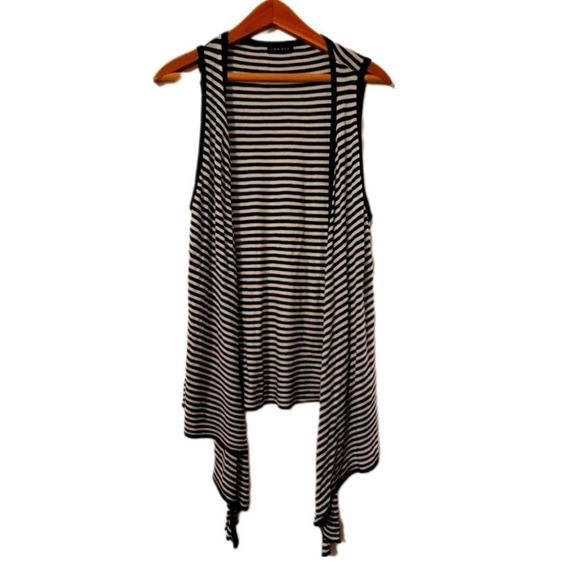 Theory Stripe Sleeveless Cardigan Waterfall Vest - Picture 1 of 6